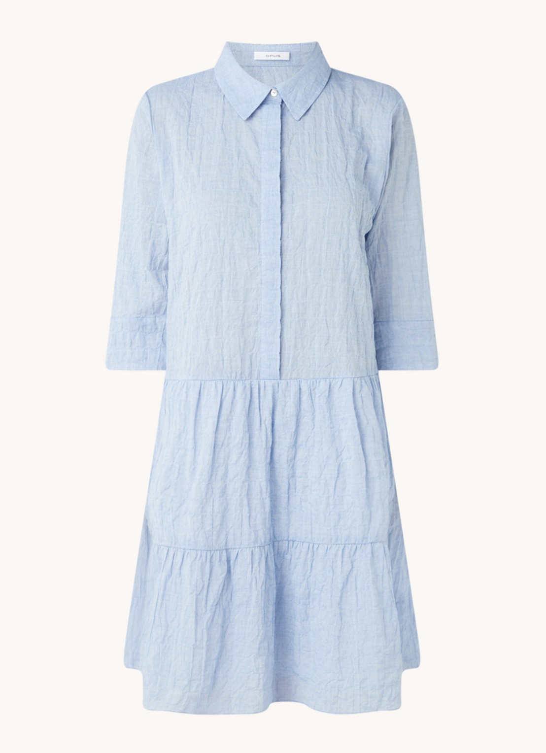 OPUS Wriana gelaagde mini blousejurk in mêlée  - voorkant 2 blauw