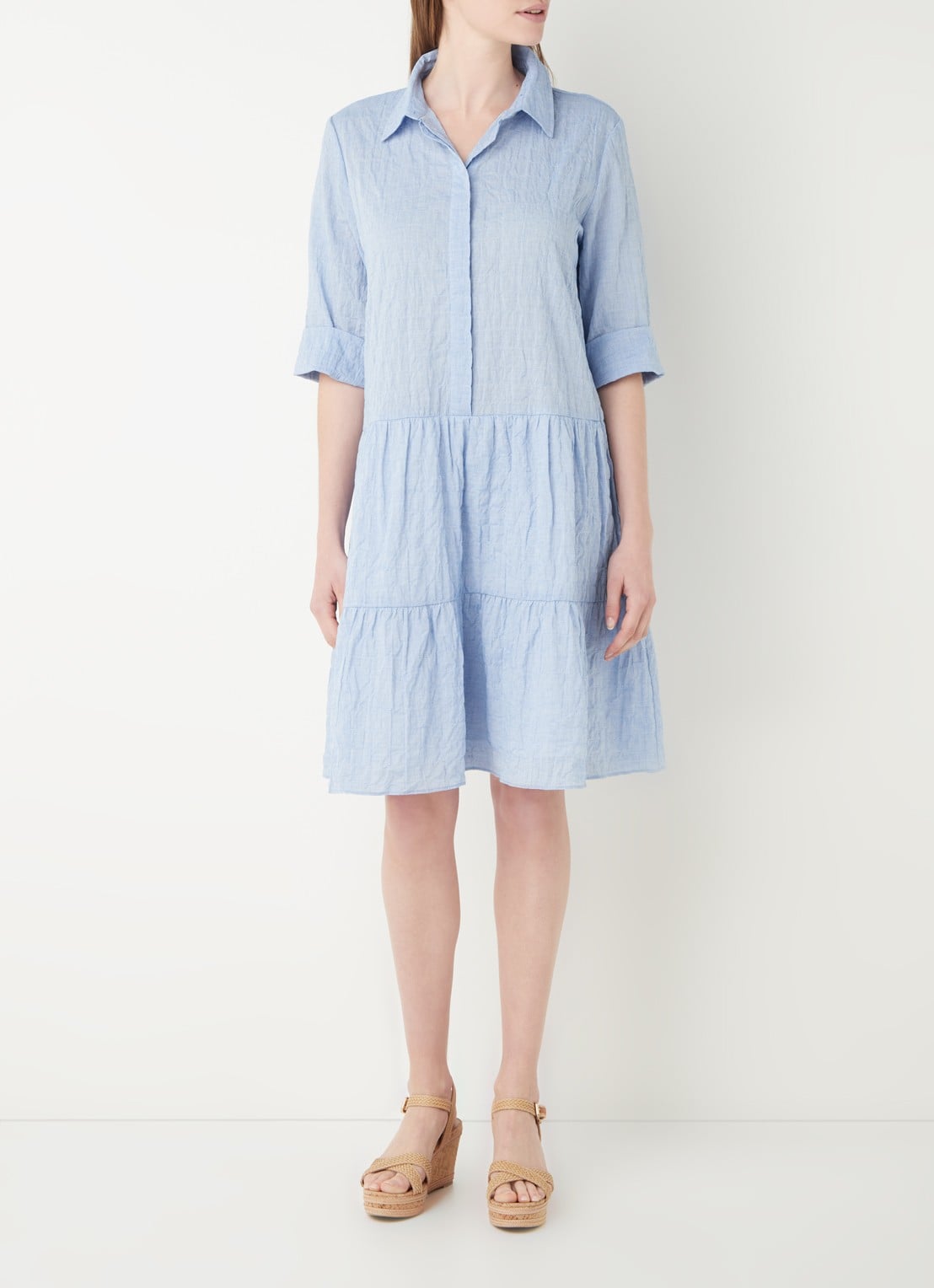 OPUS Wriana gelaagde mini blousejurk in mêlée  - voorkant 3 blauw