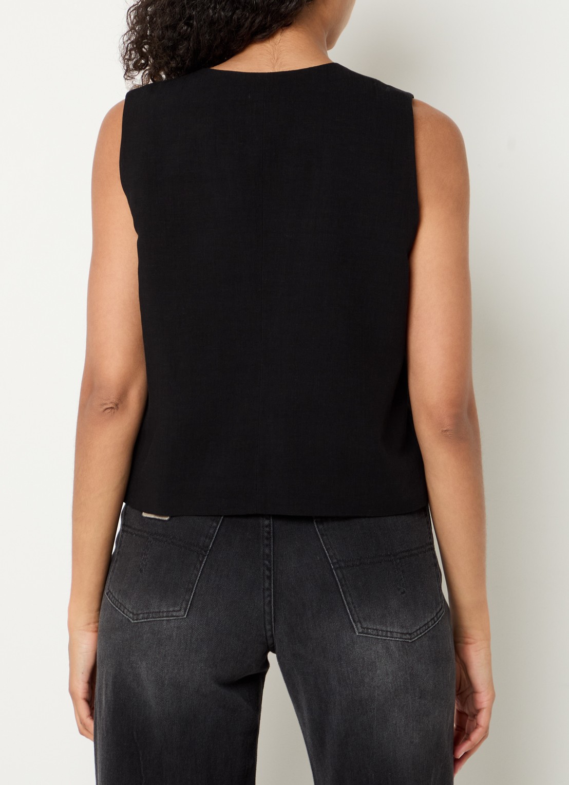 OPUS Wrina gilet in linnenblend - achterkant 3 zwart