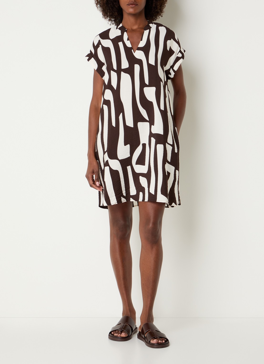 OPUS Wulana Dune mini tuniekjurk met print - voorkant 2 bruin