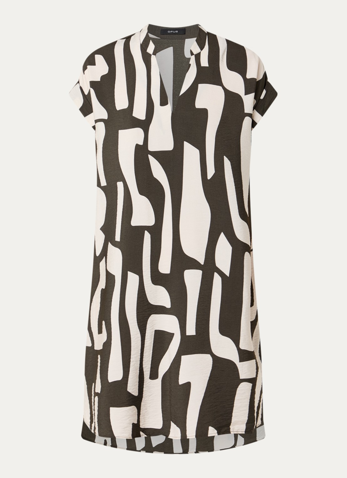 OPUS Wulana Dune mini tuniekjurk met print - voorkant 3 bronsgroen