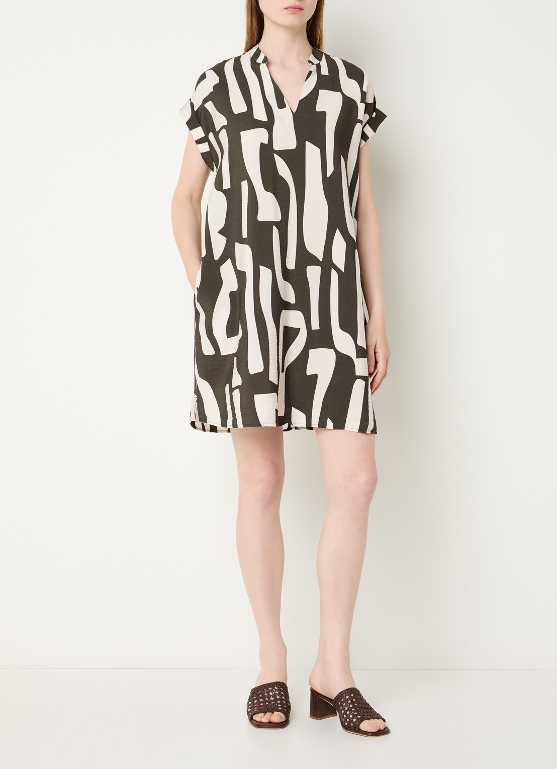 OPUS Wulana Dune mini tuniekjurk met print - voorkant 4 bronsgroen