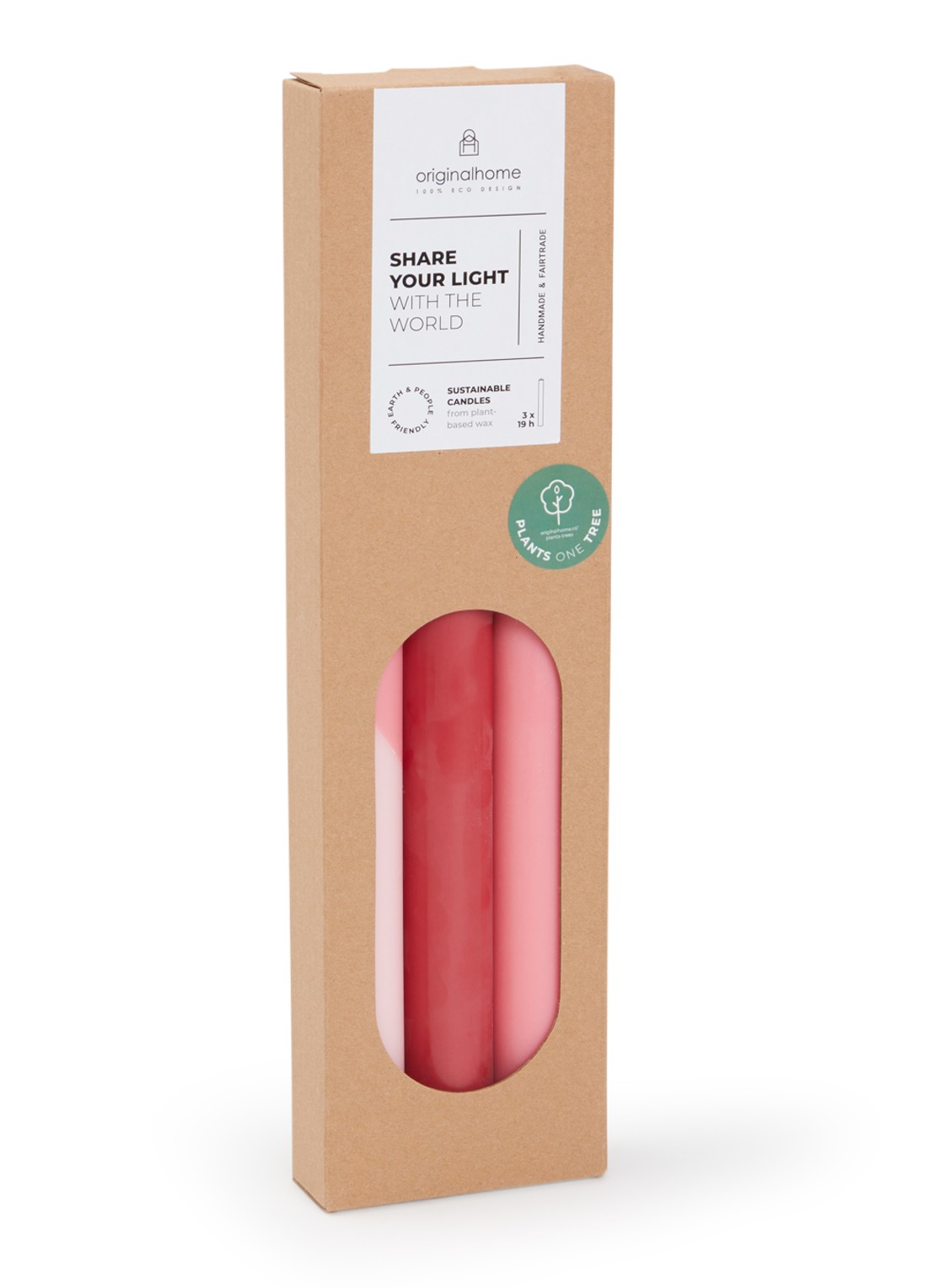 originalhome Diagonal kaars 30 cm set van 3 - voorkant roze