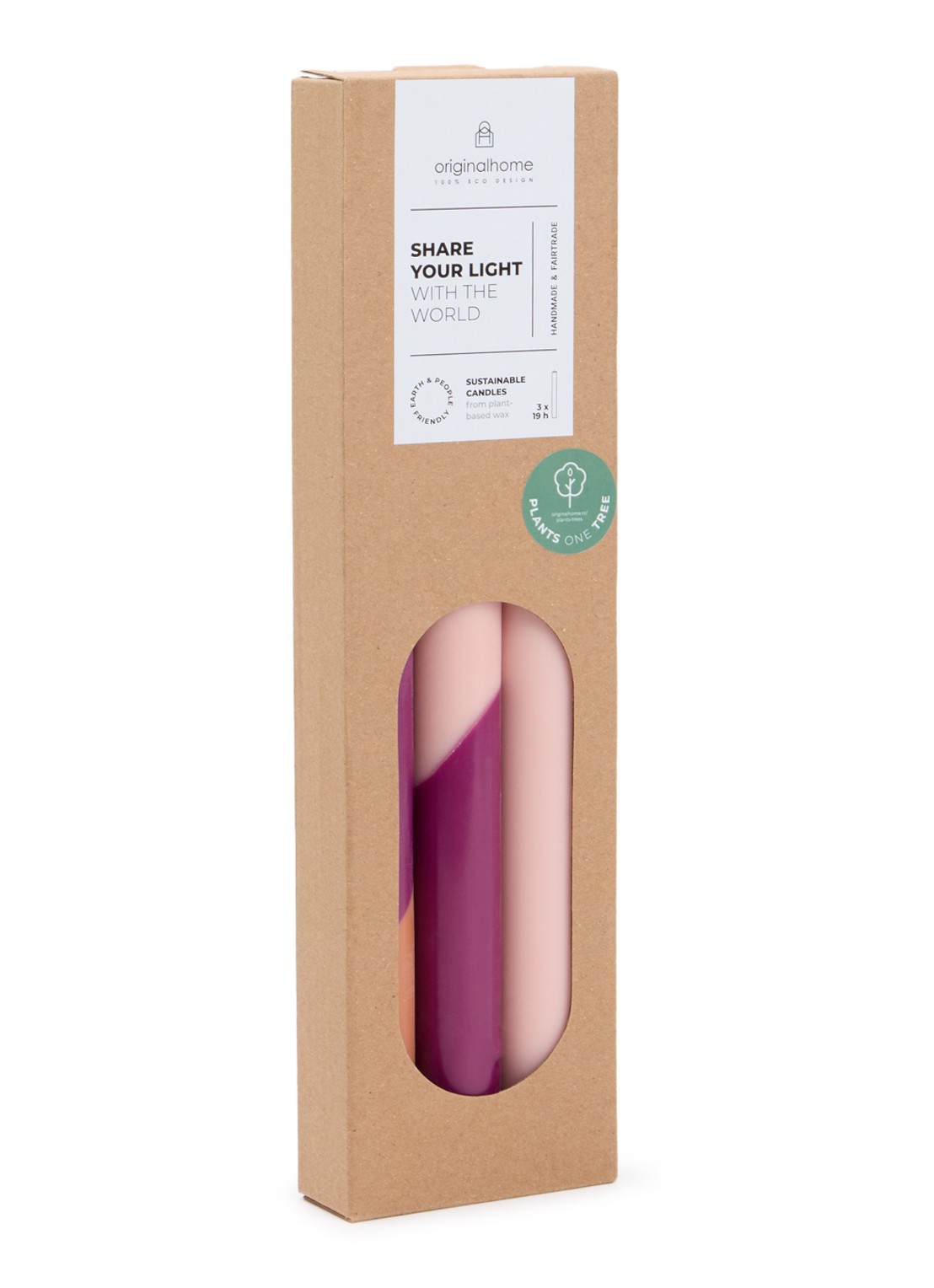 originalhome Joy Diagonal kaars 30 cm set van 3 - voorkant oudroze