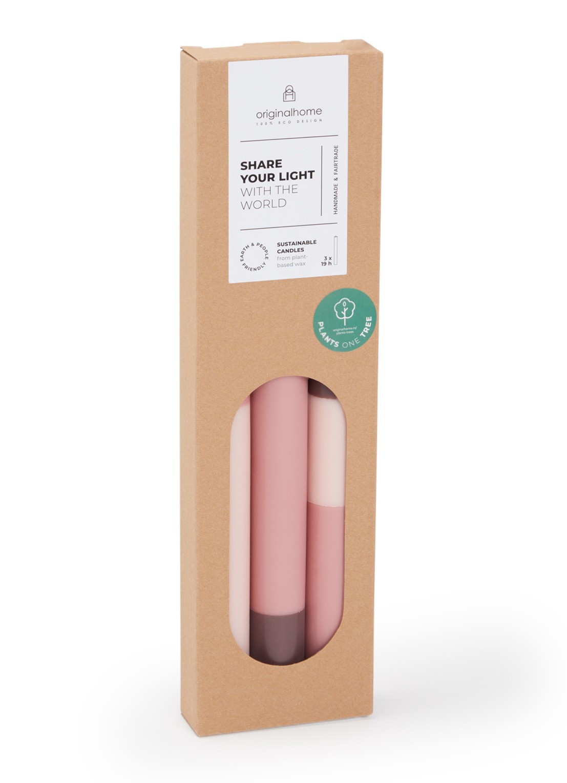 originalhome Layered kaars 30 cm set van 3 - voorkant roze