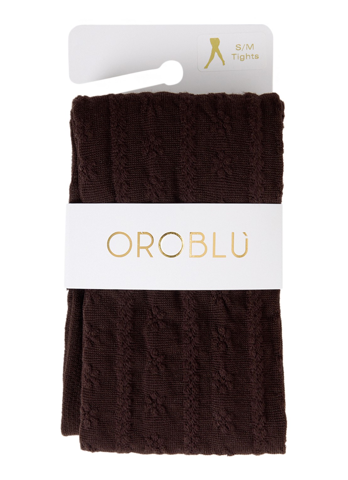 Oroblu Grace maillot met ingebreid patroon - voorkant chocoladebruin