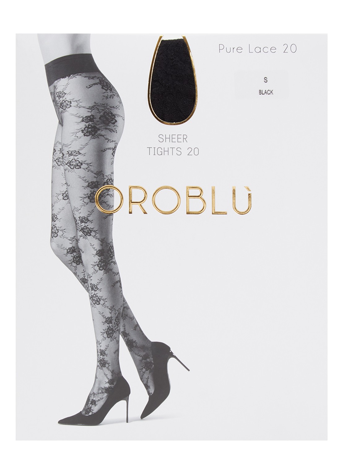 Oroblu Pure Lace panty van kant in 20 denier - voorkant zwart