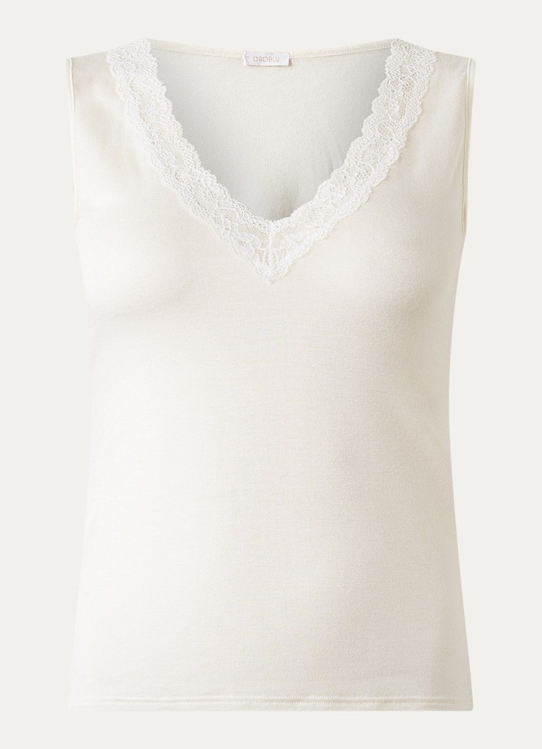 Oroblu Pyjama top in kasjmierblend met details van kant - voorkant gebroken wit