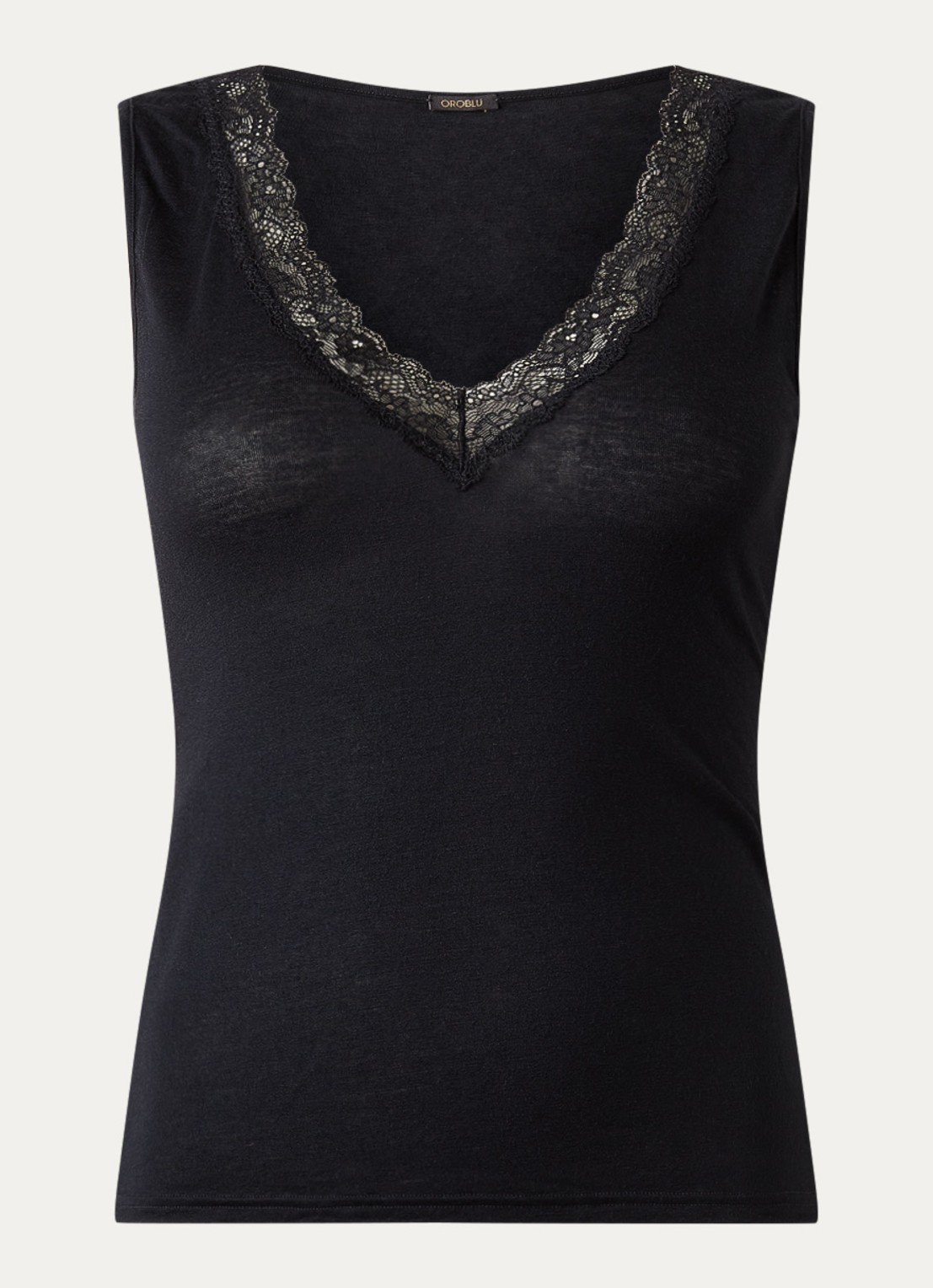 Oroblu Pyjama top in kasjmierblend met details van kant - voorkant zwart