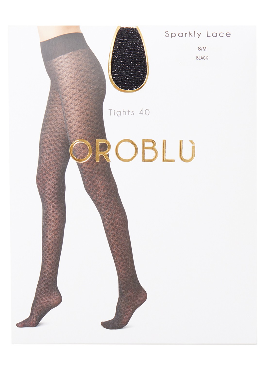 Oroblu Sparkly Lace panty in 40 denier met lurex  - voorkant zwart