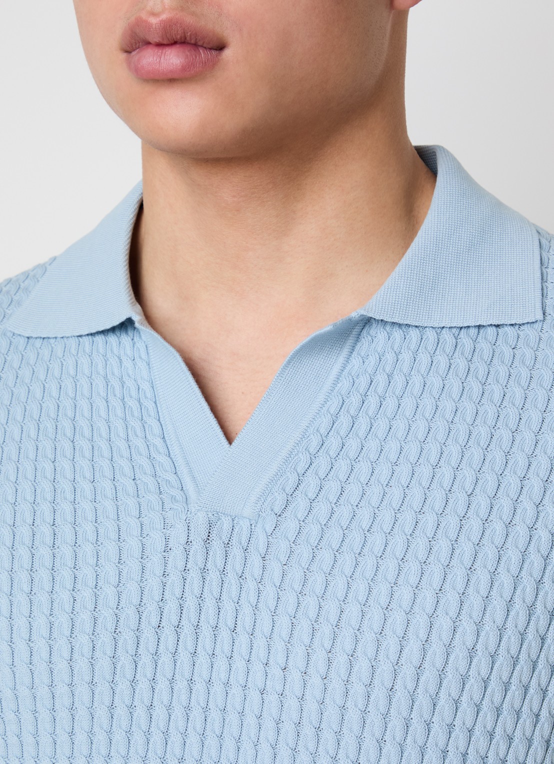 Oscar Jacobson Alf fijngebreide polo met structuur - detail 3 blauwgrijs