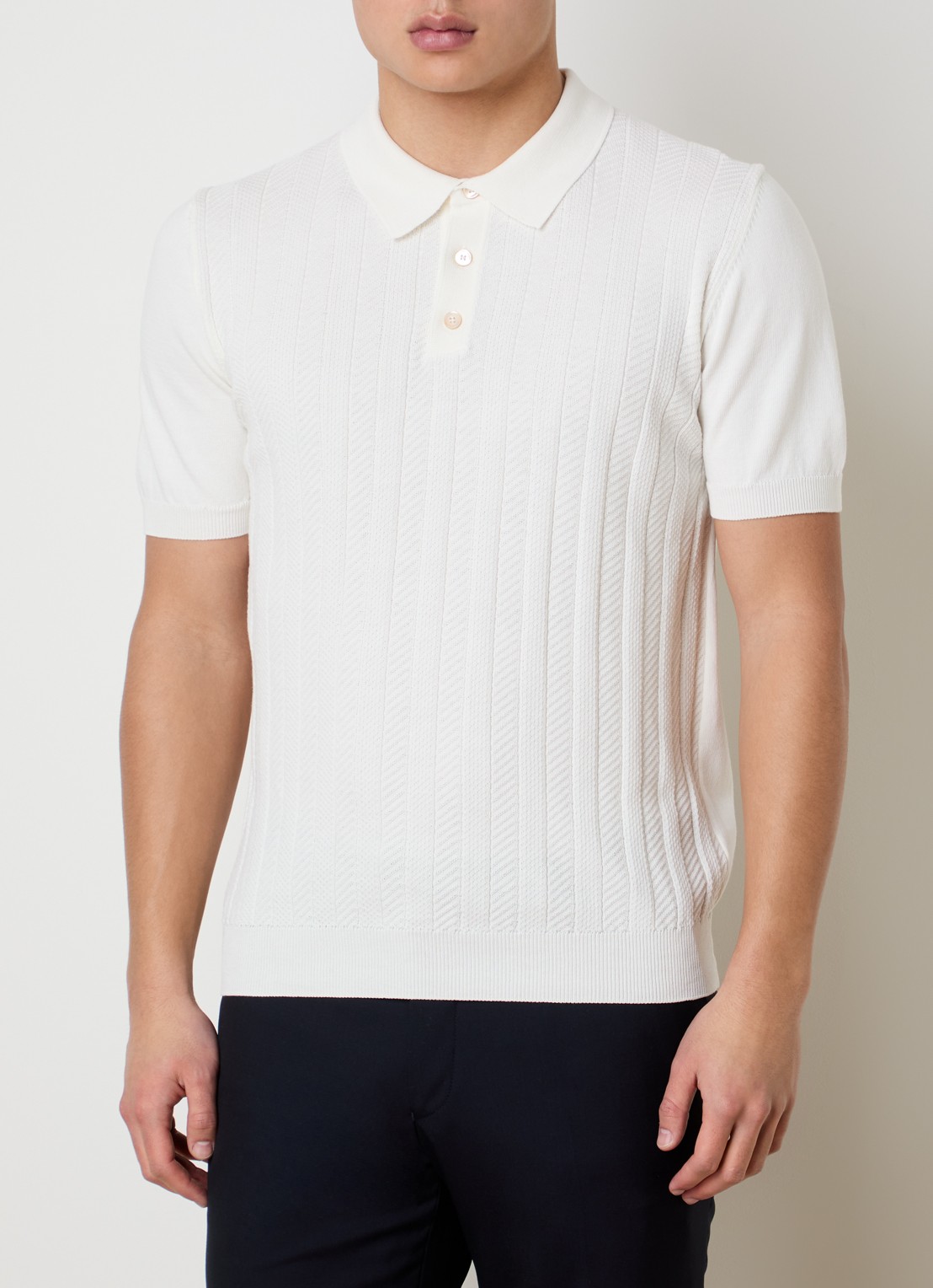 Oscar Jacobson Barto regular fit polo met ingebreid patroon - detail gebroken wit