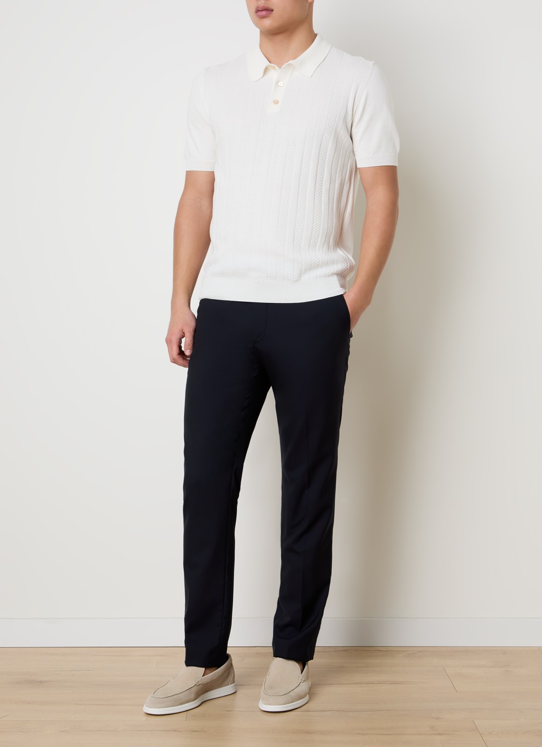 Oscar Jacobson Barto regular fit polo met ingebreid patroon - voorkant 5 gebroken wit