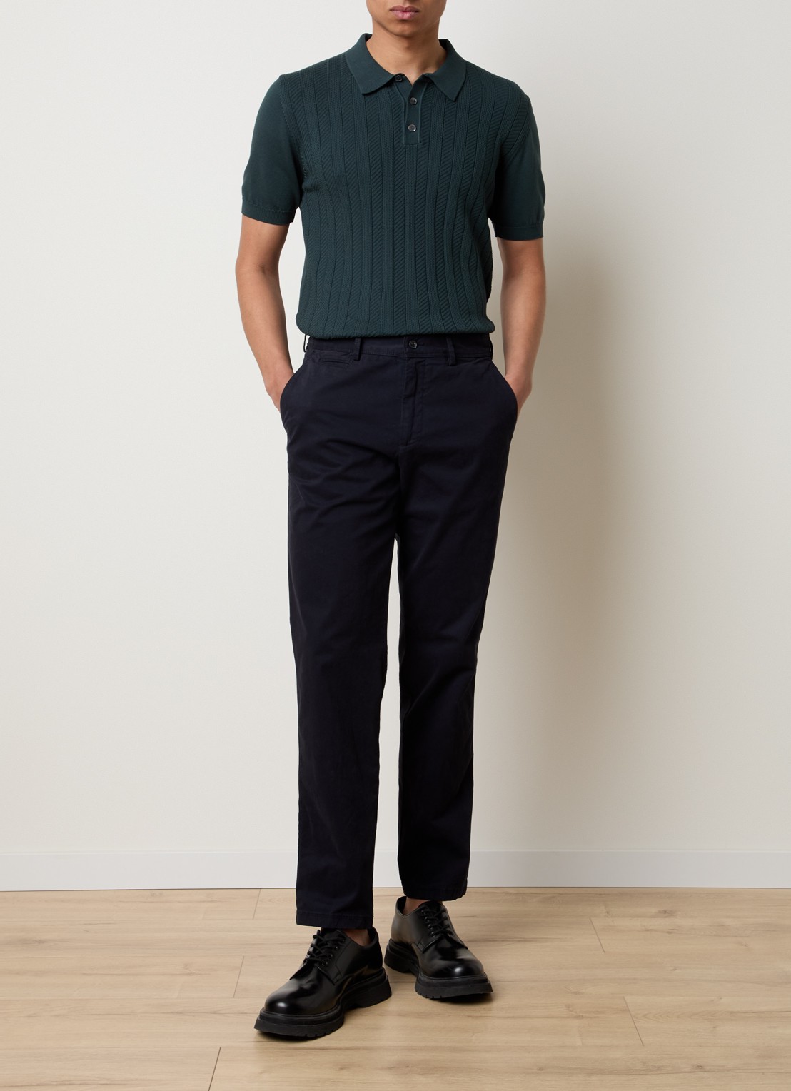 Oscar Jacobson Barto regular fit polo met ingebreid patroon - voorkant 2 groen