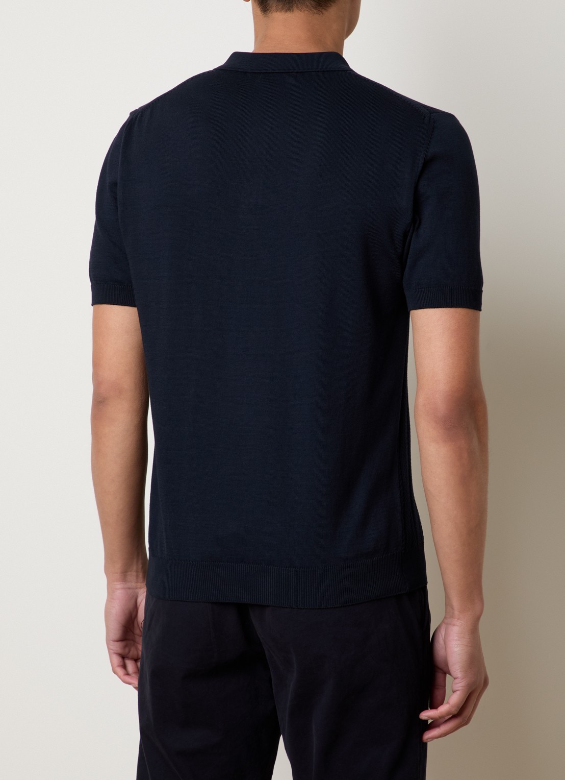 Oscar Jacobson Barto regular fit polo met ingebreid patroon - achterkant 3 donkerblauw