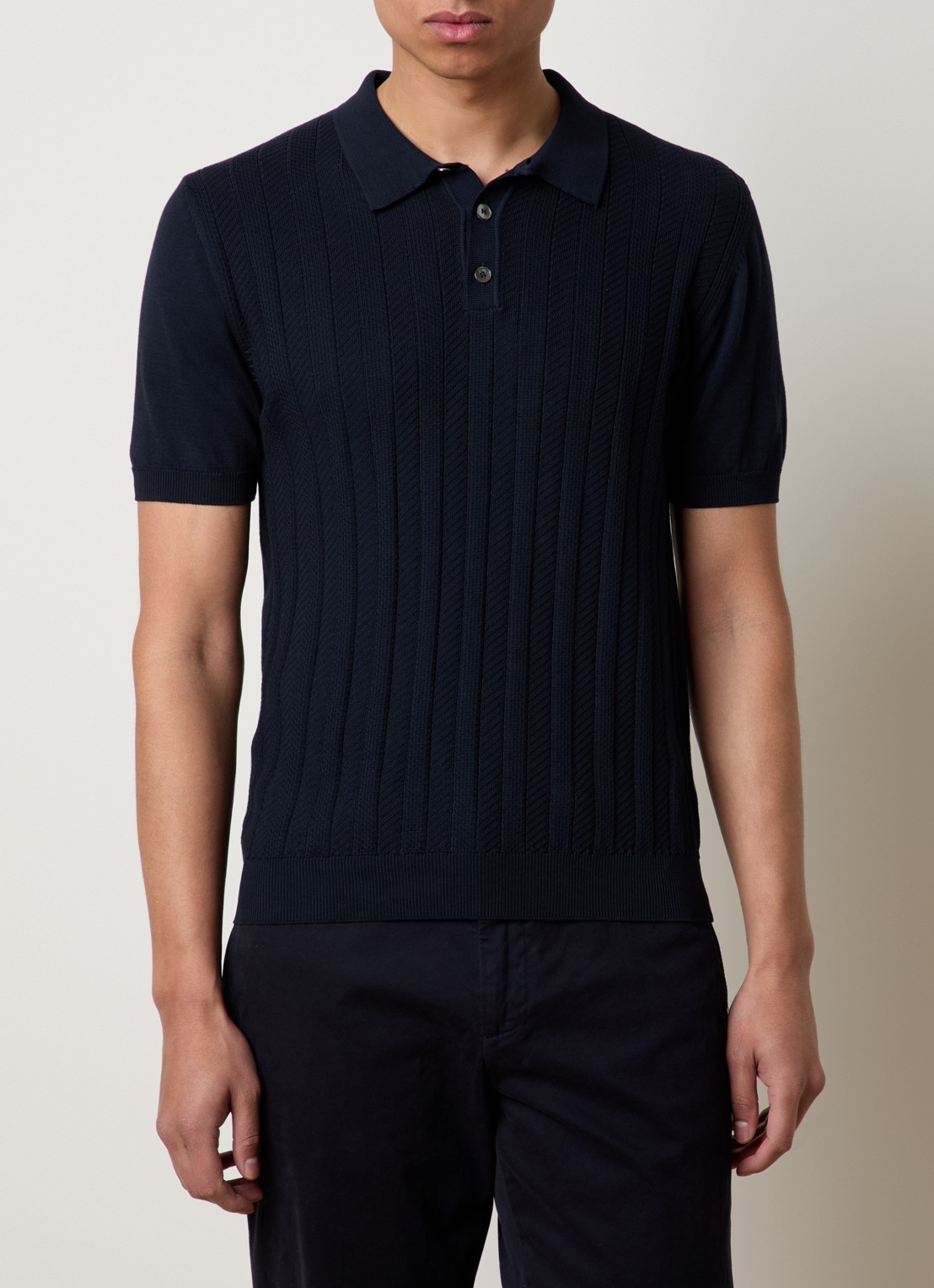 Oscar Jacobson Barto regular fit polo met ingebreid patroon - detail 4 donkerblauw