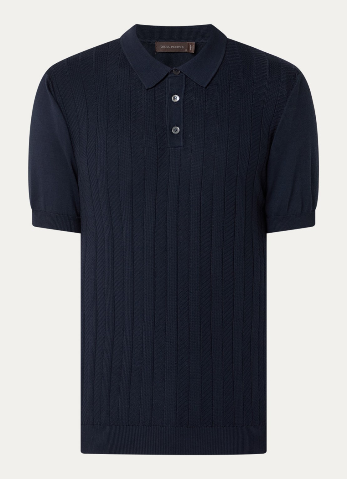 Oscar Jacobson Barto regular fit polo met ingebreid patroon - voorkant donkerblauw