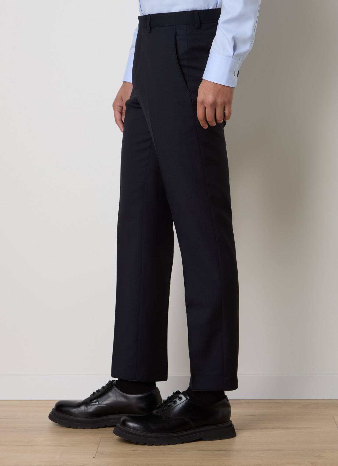 Oscar Jacobson Dandy slim fit pantalon van wol met steekzakken - detail 4 donkerblauw