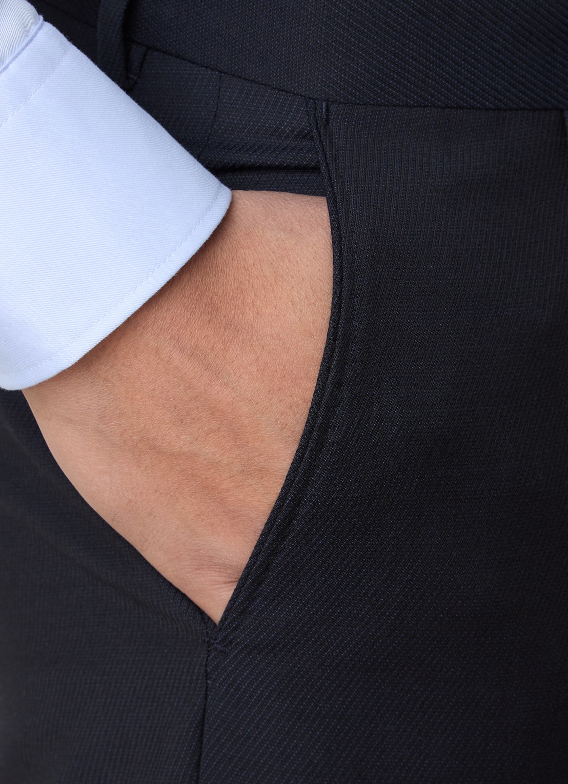 Oscar Jacobson Dandy slim fit pantalon van wol met steekzakken - detail 6 donkerblauw