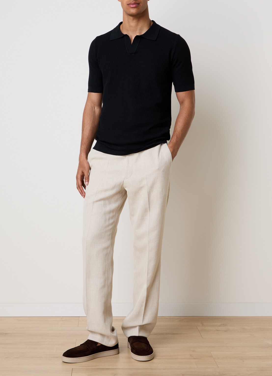 Oscar Jacobson Dandy straight fit pantalon in linnenblend - voorkant 3 beige