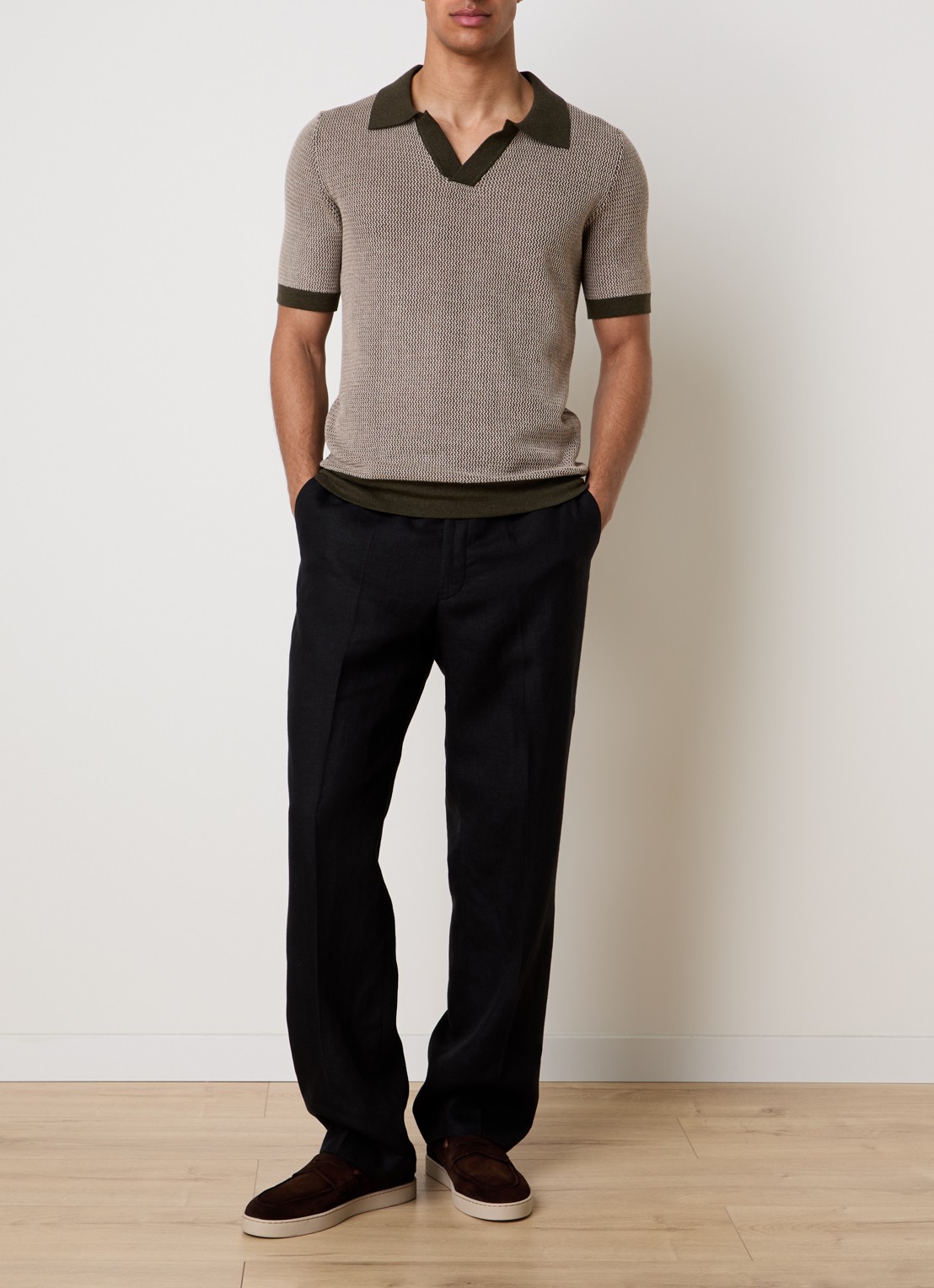 Oscar Jacobson Del S loose fit pantalon van linnen met steekzakken - voorkant 2 zwart
