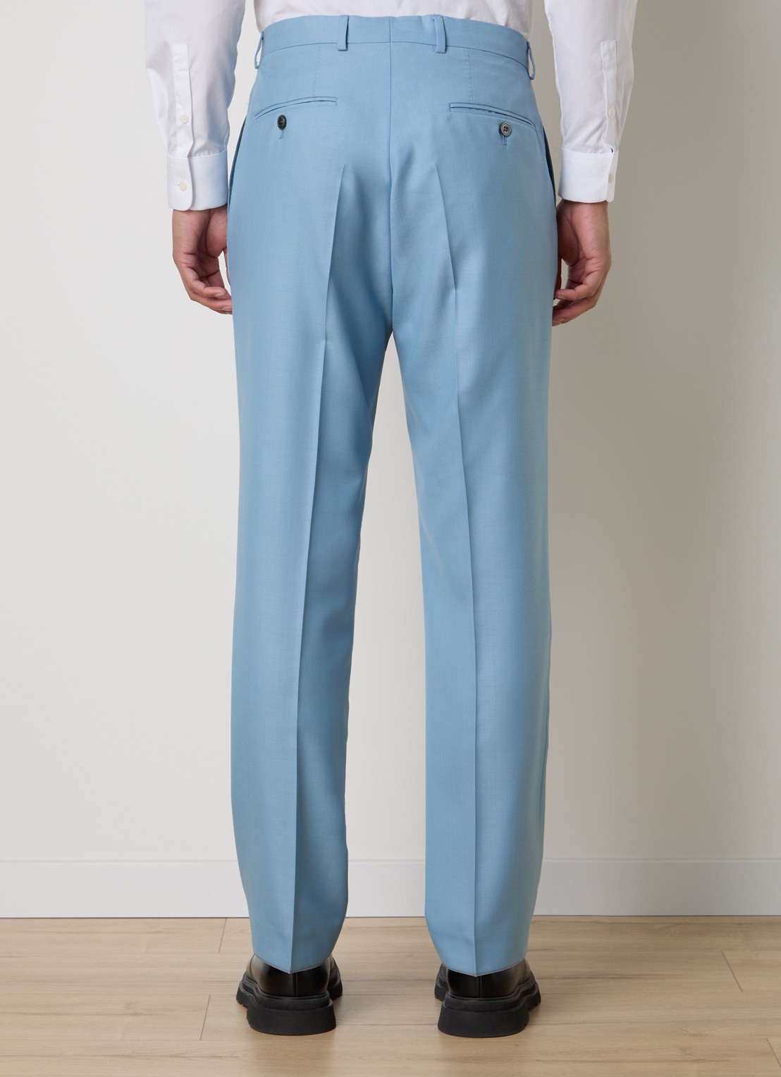 Oscar Jacobson Del straight fit pantalon van wol met steekzakken - achterkant lichtblauw