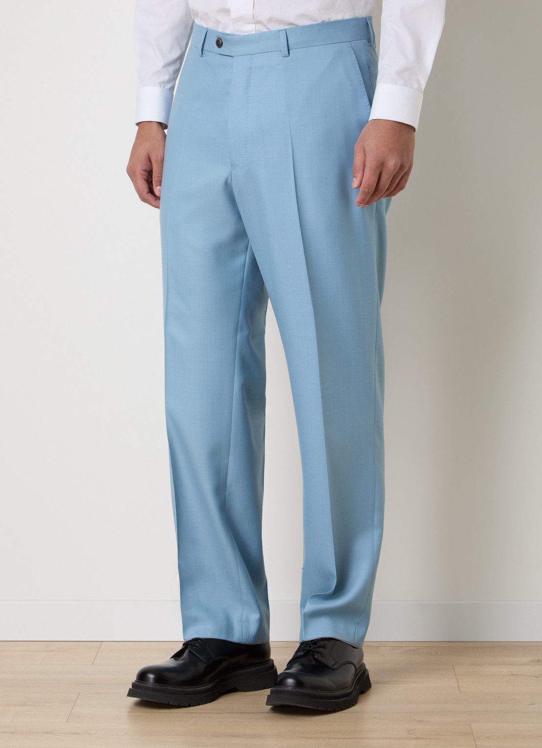Oscar Jacobson Del straight fit pantalon van wol met steekzakken - detail 2 lichtblauw