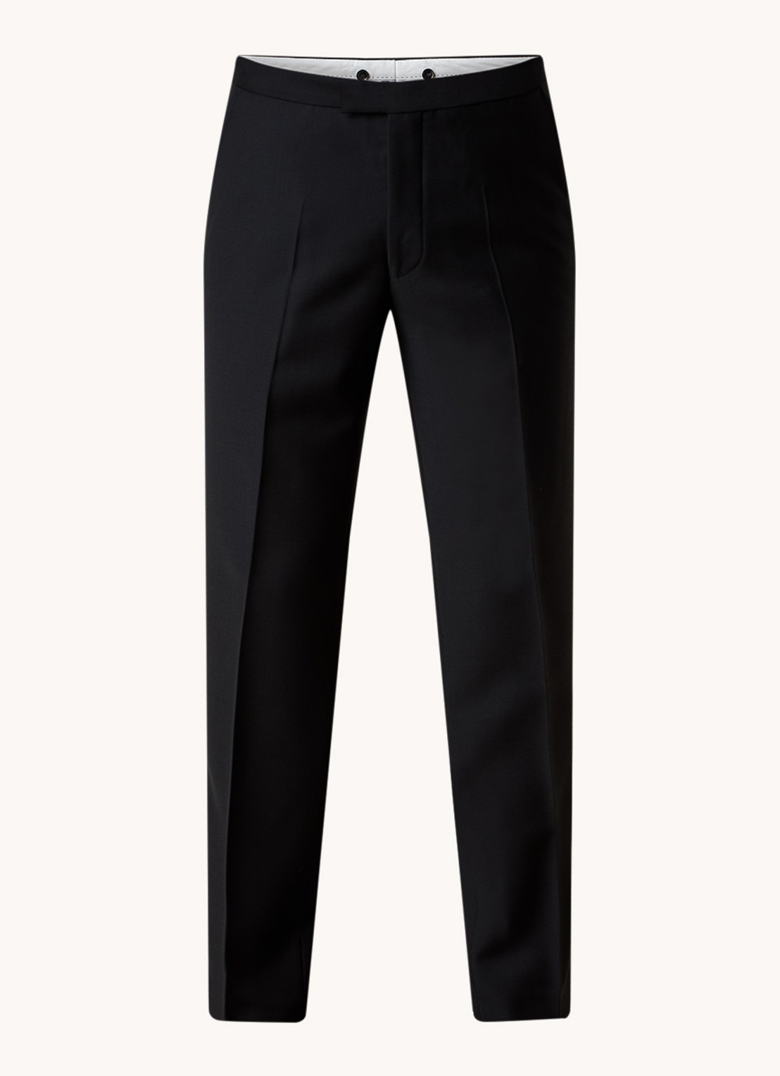 Oscar Jacobson Denz slim fit pantalon van wol met persplooi - voorkant 2 zwart