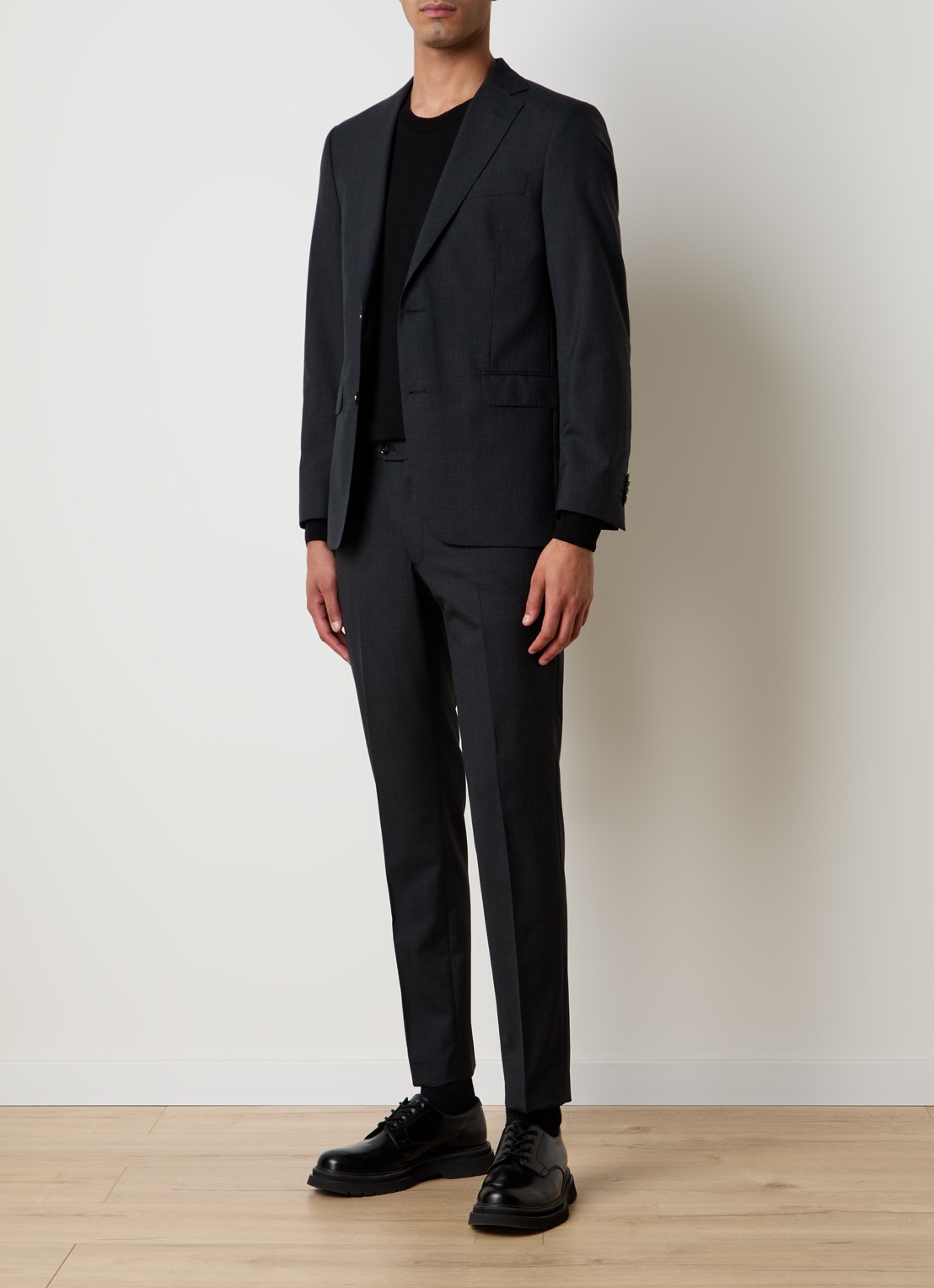 Oscar Jacobson Denz slim fit pantalon van wol met steekzakken - voorkant 7 donkergrijs
