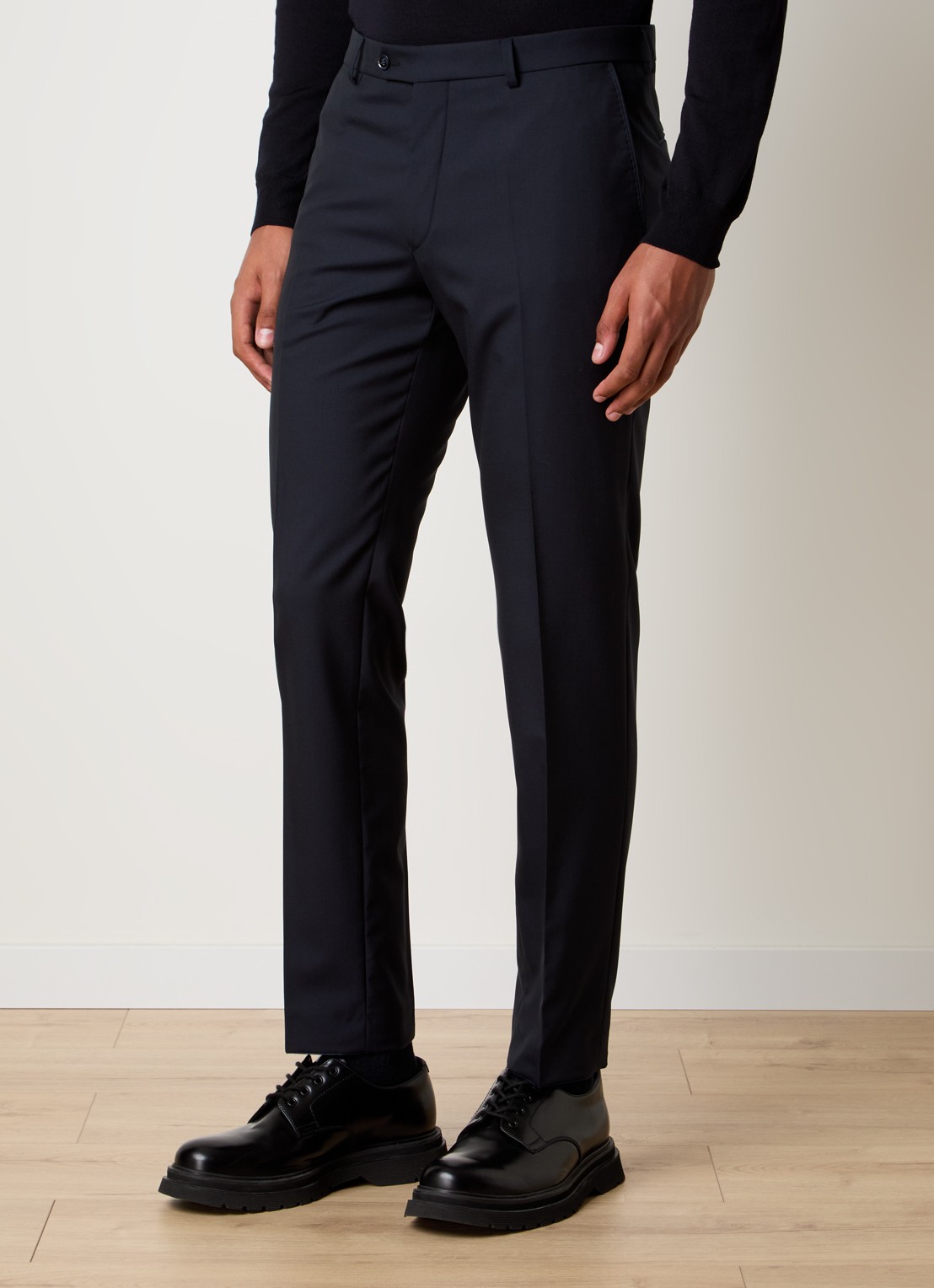 Oscar Jacobson Denz slim fit pantalon van wol met steekzakken - detail 3 donkerblauw