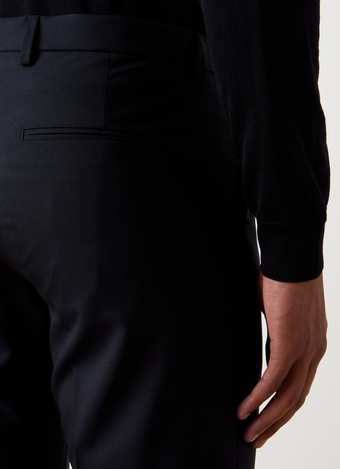Oscar Jacobson Denz slim fit pantalon van wol met steekzakken - detail 5 donkerblauw