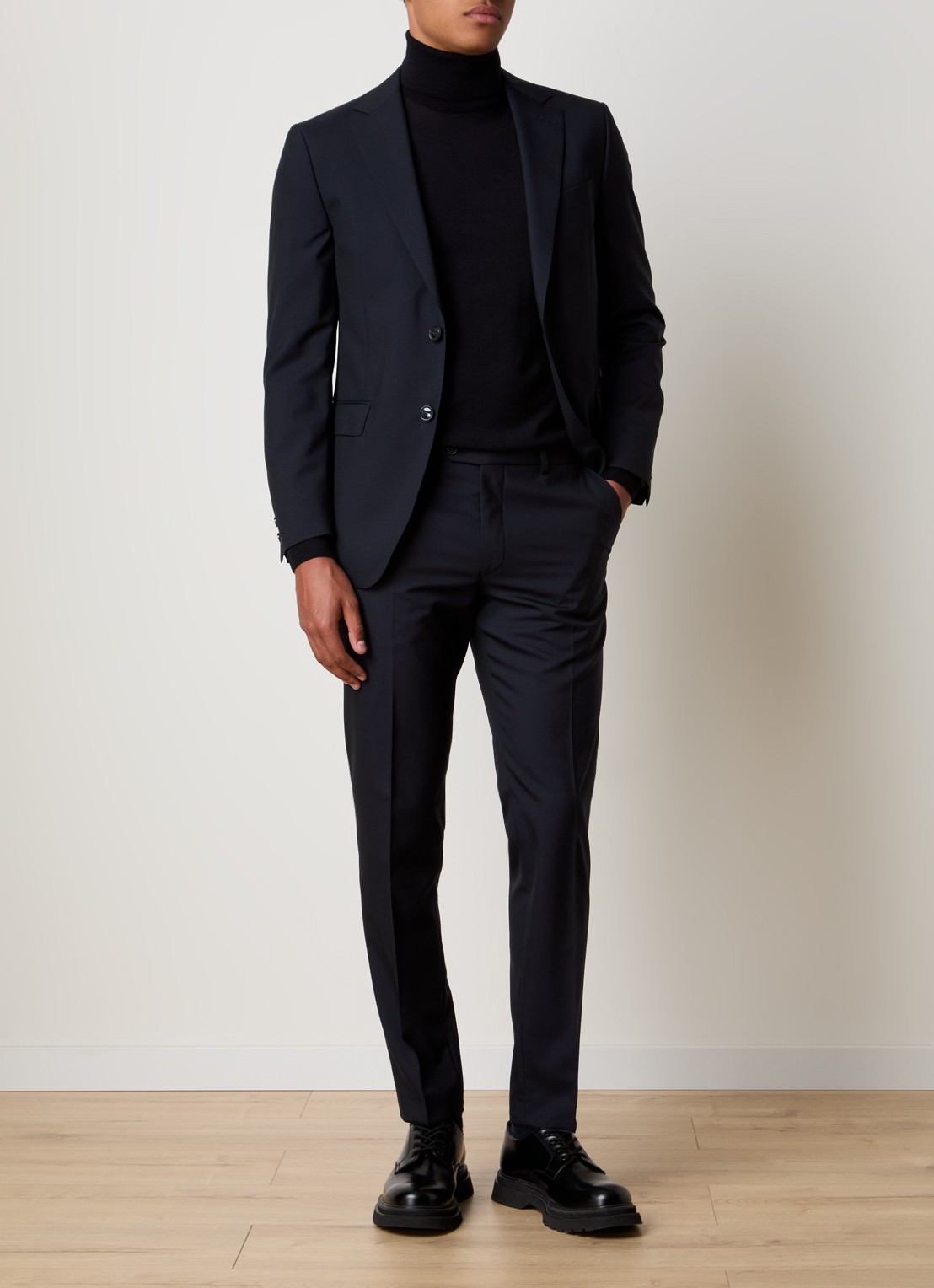 Oscar Jacobson Denz slim fit pantalon van wol met steekzakken - voorkant 2 donkerblauw