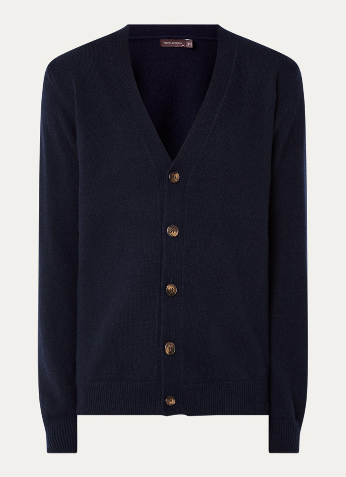 Oscar Jacobson Eduardo fijngebreid vest in wolblend met V-hals - voorkant 2 donkerblauw