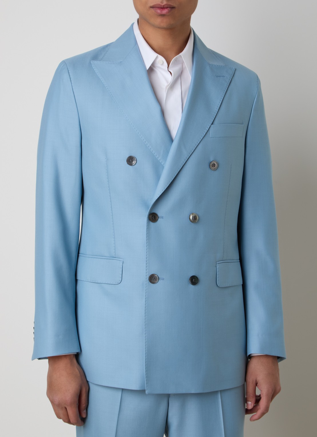 Oscar Jacobson Farris regular fit double-breasted colbert van wol met klepzakken - detail lichtblauw