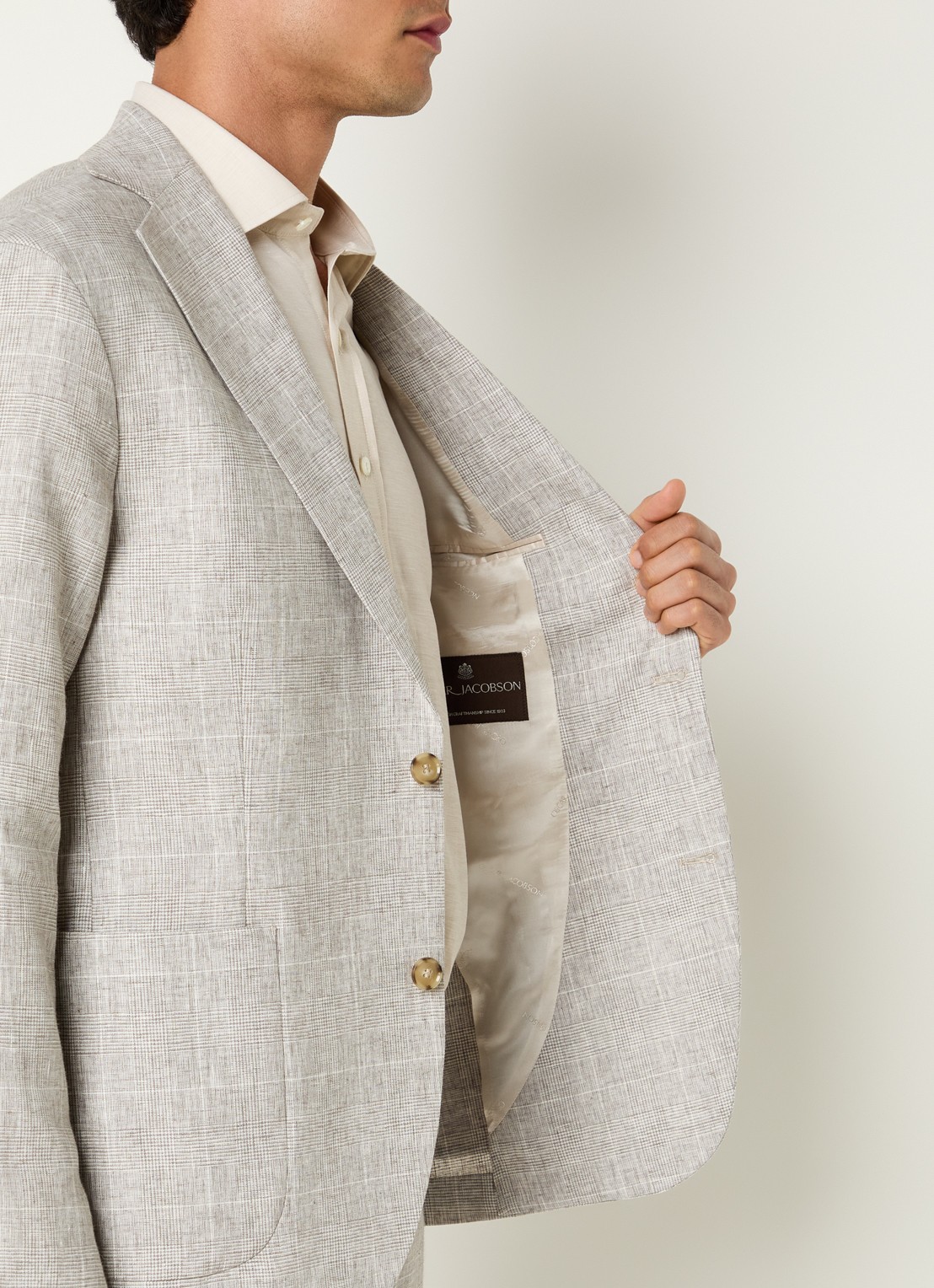 Oscar Jacobson Ferry colbert met ruitdessin en opgestikte zakken  - detail 5 beige