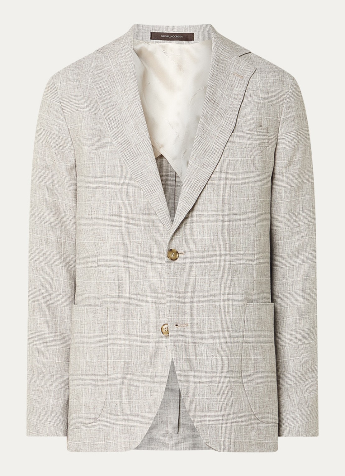 Oscar Jacobson Ferry colbert met ruitdessin en opgestikte zakken  - voorkant 2 beige