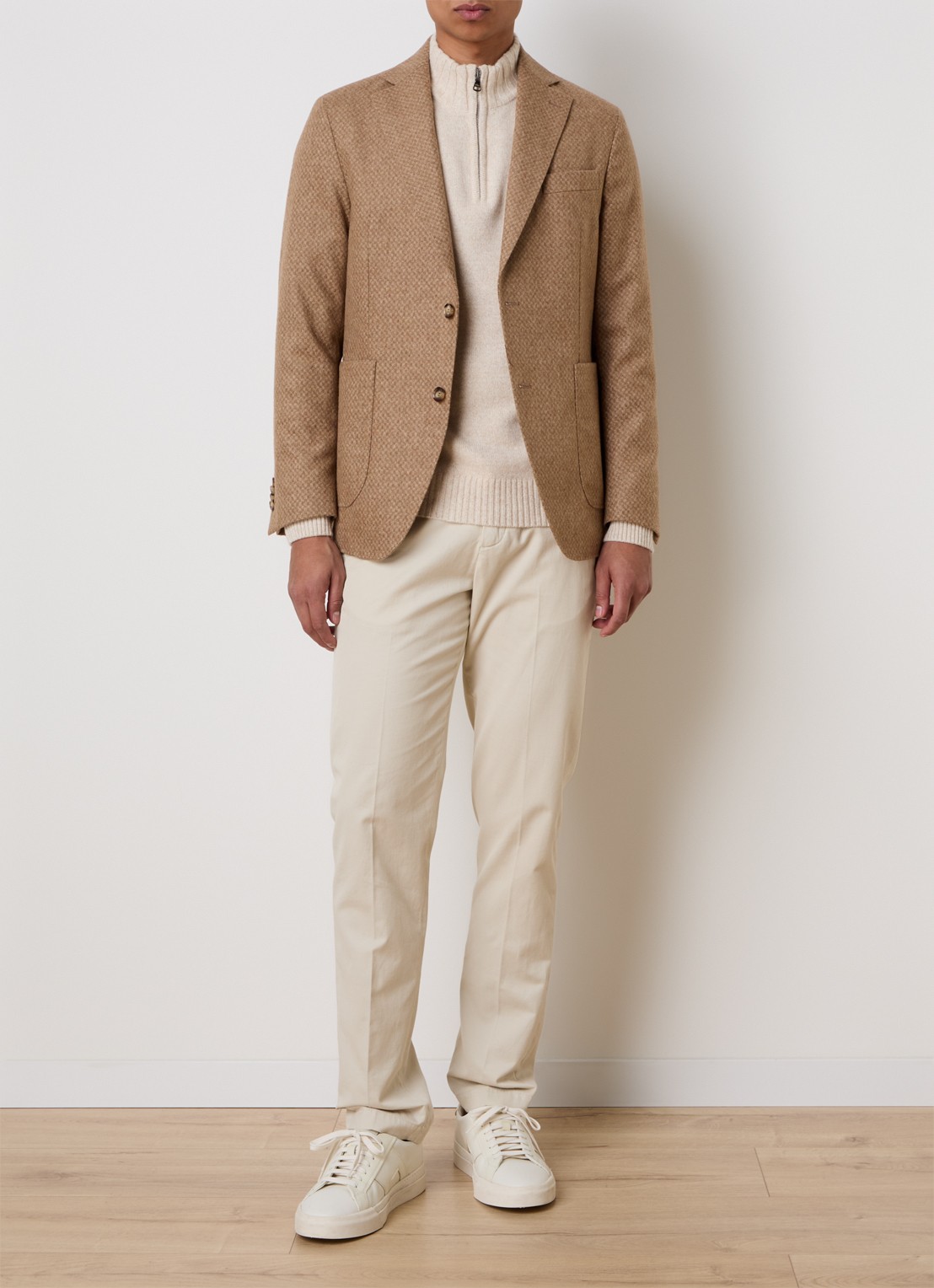 Oscar Jacobson Ferry regular fit colbert in wolblend met gemêleerd dessin - voorkant 2 beige