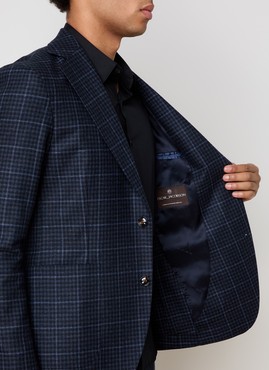 Oscar Jacobson Ferry regular fit colbert in wolblend met gemêleerd dessin - detail 5 donkerblauw
