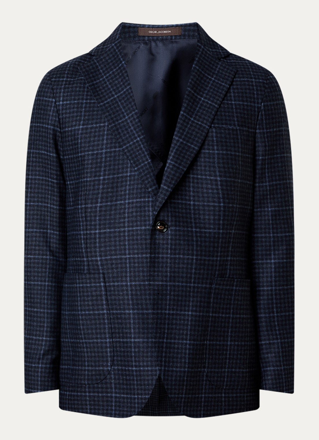 Oscar Jacobson Ferry regular fit colbert in wolblend met gemêleerd dessin - voorkant 2 donkerblauw