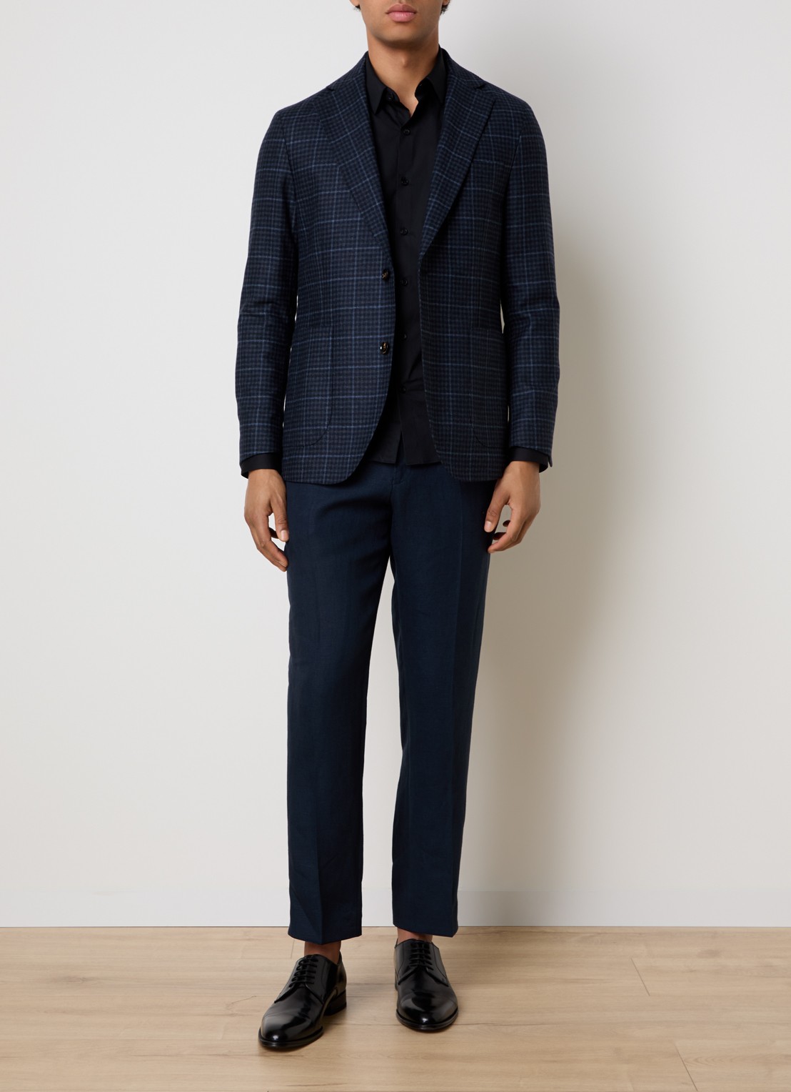Oscar Jacobson Ferry regular fit colbert in wolblend met gemêleerd dessin - voorkant 3 donkerblauw