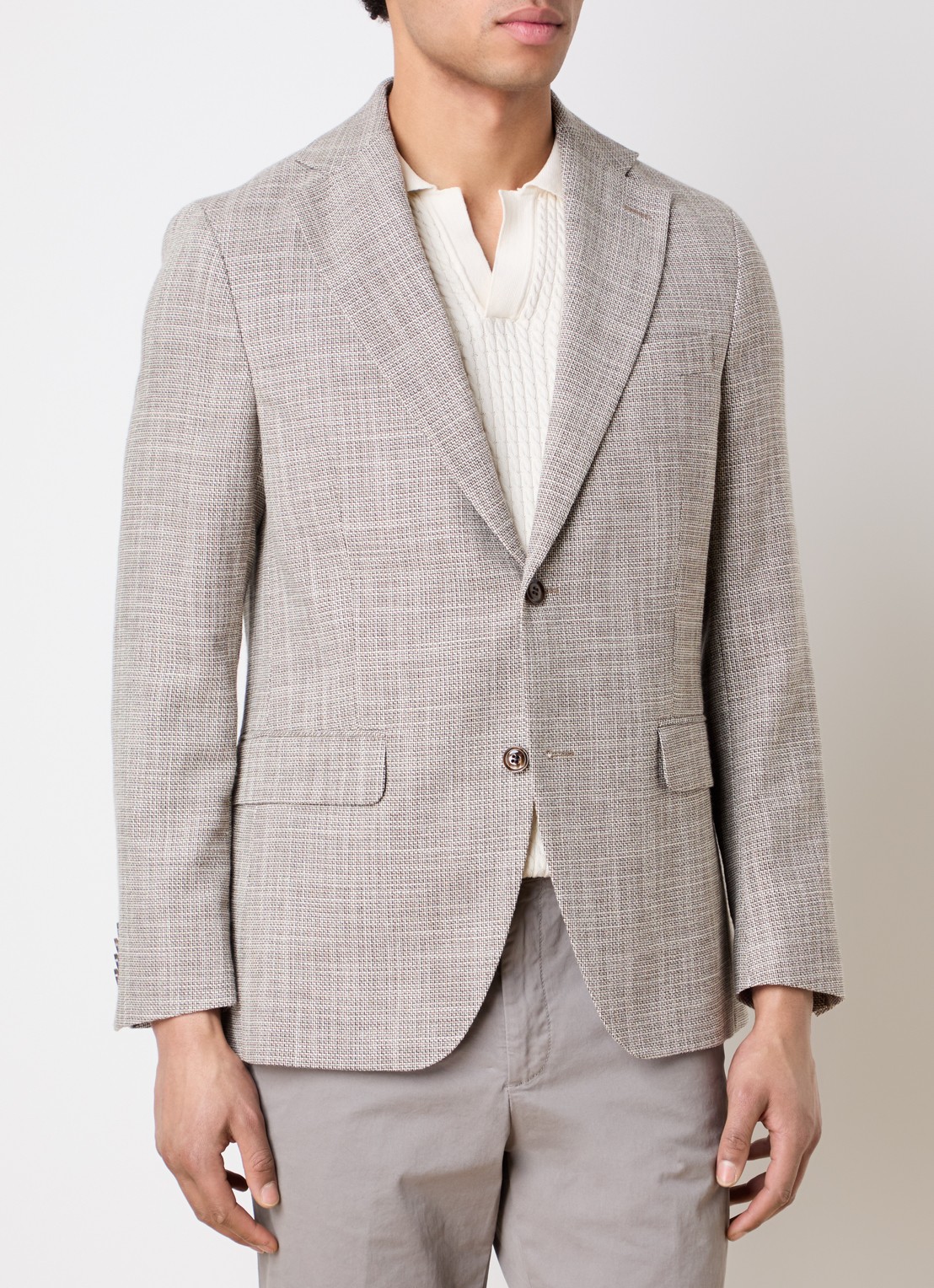 Oscar Jacobson Fogerty regular fit colbert met klepzakken - detail 2 donkerbeige