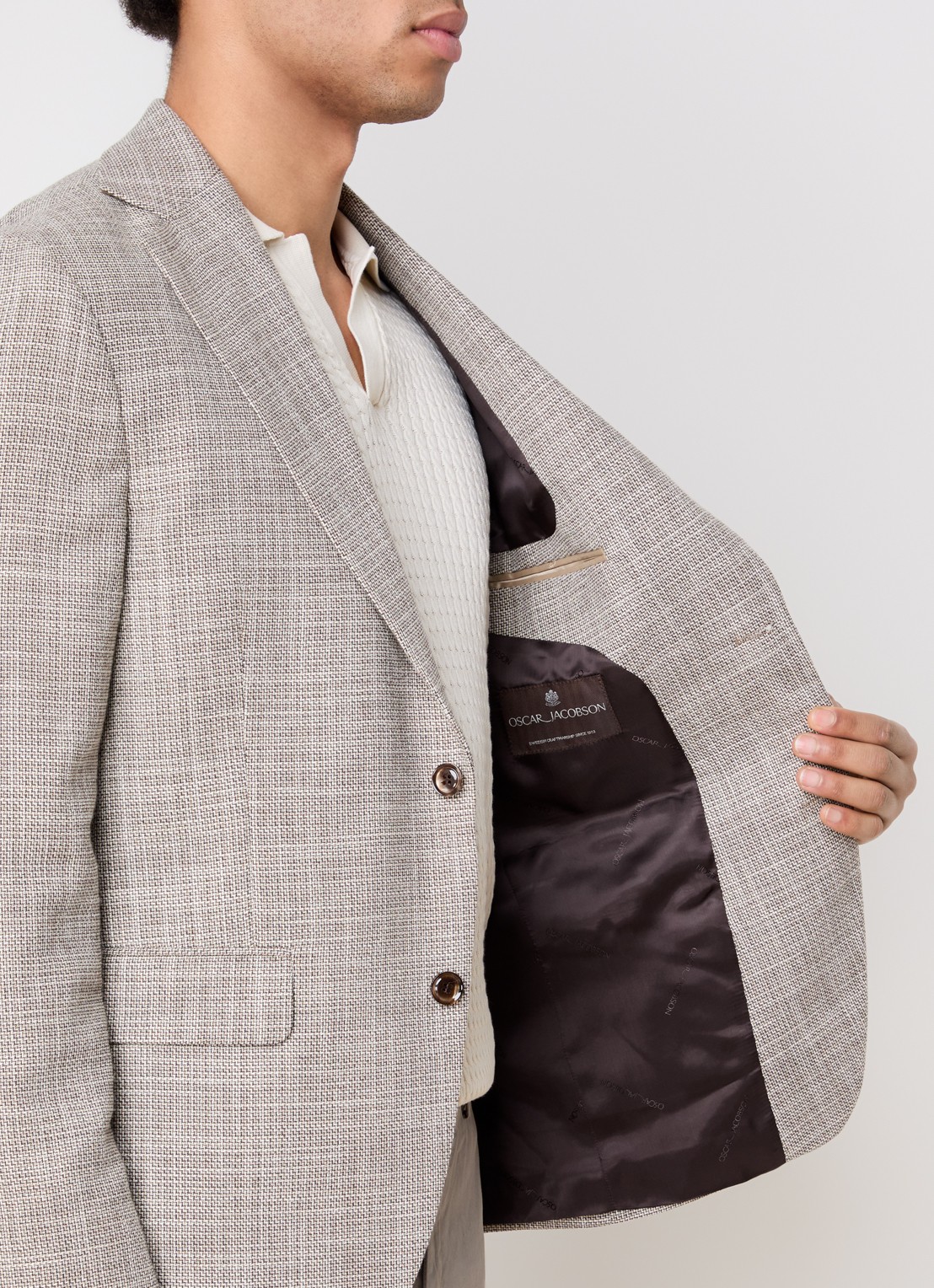 Oscar Jacobson Fogerty regular fit colbert met klepzakken - detail 3 donkerbeige