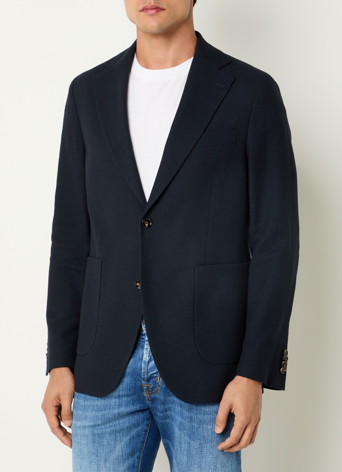 Oscar Jacobson Fogerty regular fit colbert met klepzakken - detail donkerblauw