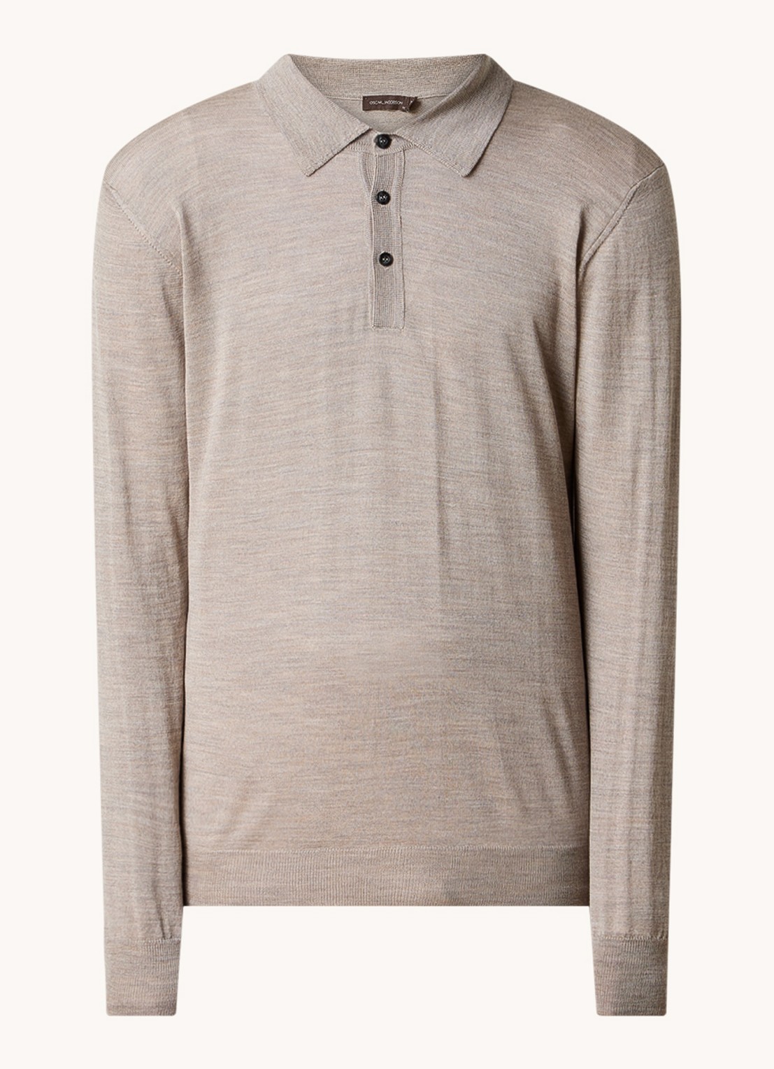 Oscar Jacobson Melvin fijngebreide regular fit polo van wol - voorkant 2 donkerbeige