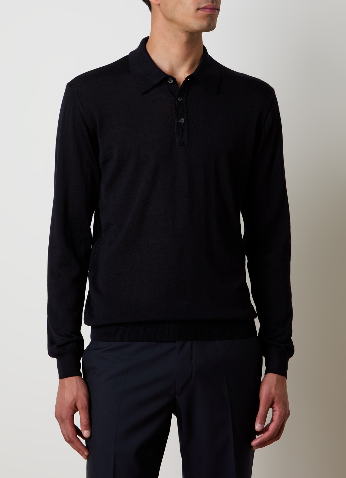 Oscar Jacobson Melvin fijngebreide regular fit polo van wol - detail 2 donkerblauw