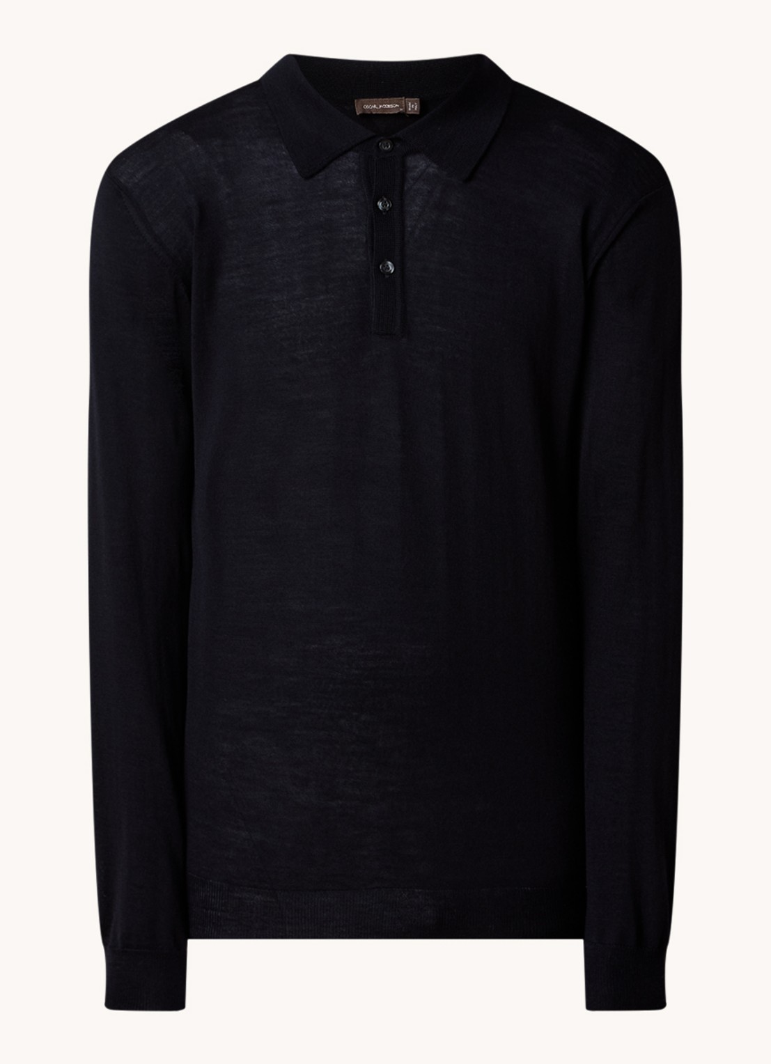 Oscar Jacobson Melvin fijngebreide regular fit polo van wol - voorkant 4 donkerblauw