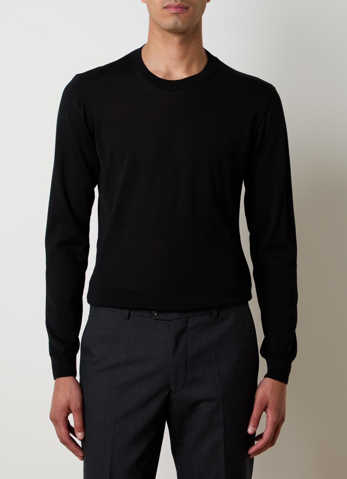 Oscar Jacobson Miguel fijngebreide pullover van scheerwol - detail 3 zwart