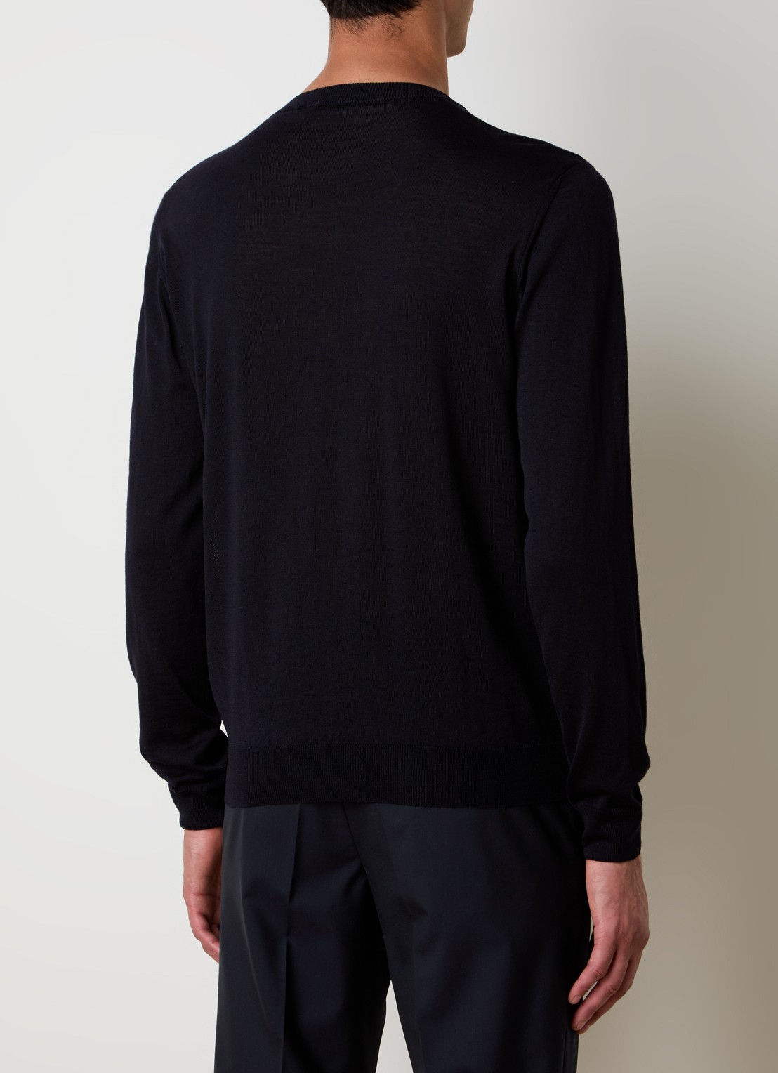 Oscar Jacobson Miguel fijngebreide pullover van scheerwol - achterkant donkerblauw