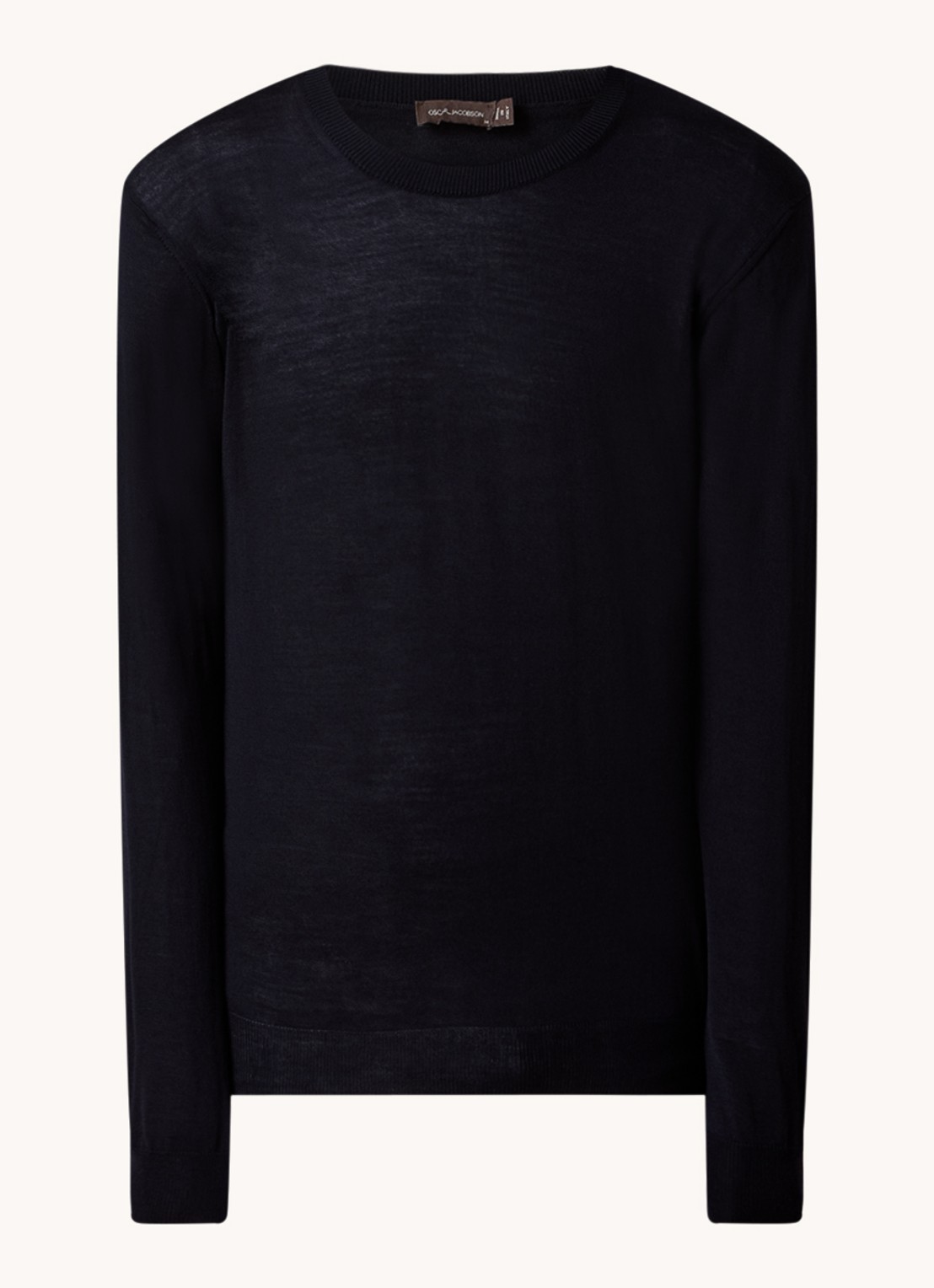 Oscar Jacobson Miguel fijngebreide pullover van scheerwol - voorkant 2 donkerblauw