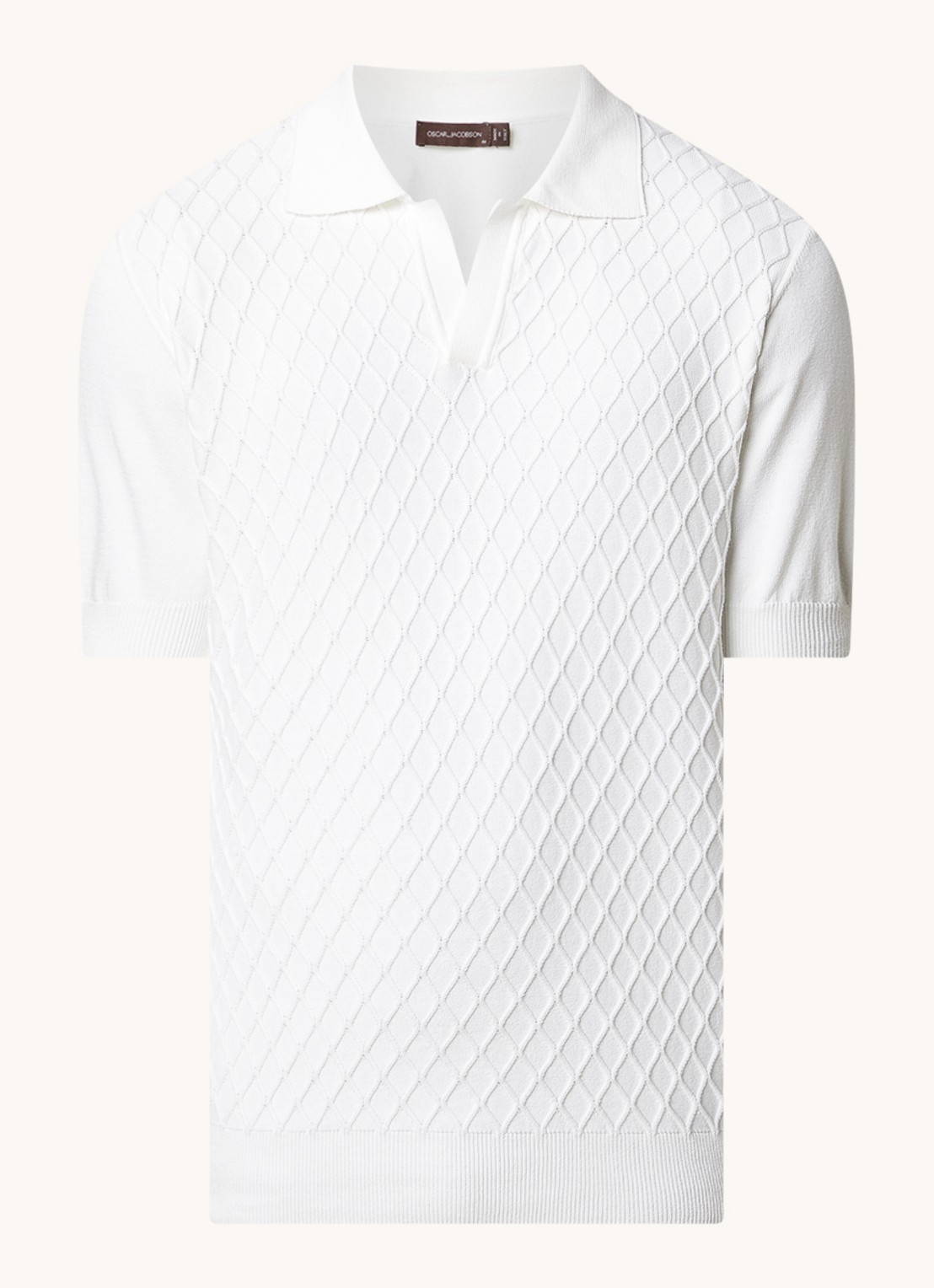 Oscar Jacobson Mirza fijngebreide regular fit polo met structuur - voorkant 4 gebroken wit